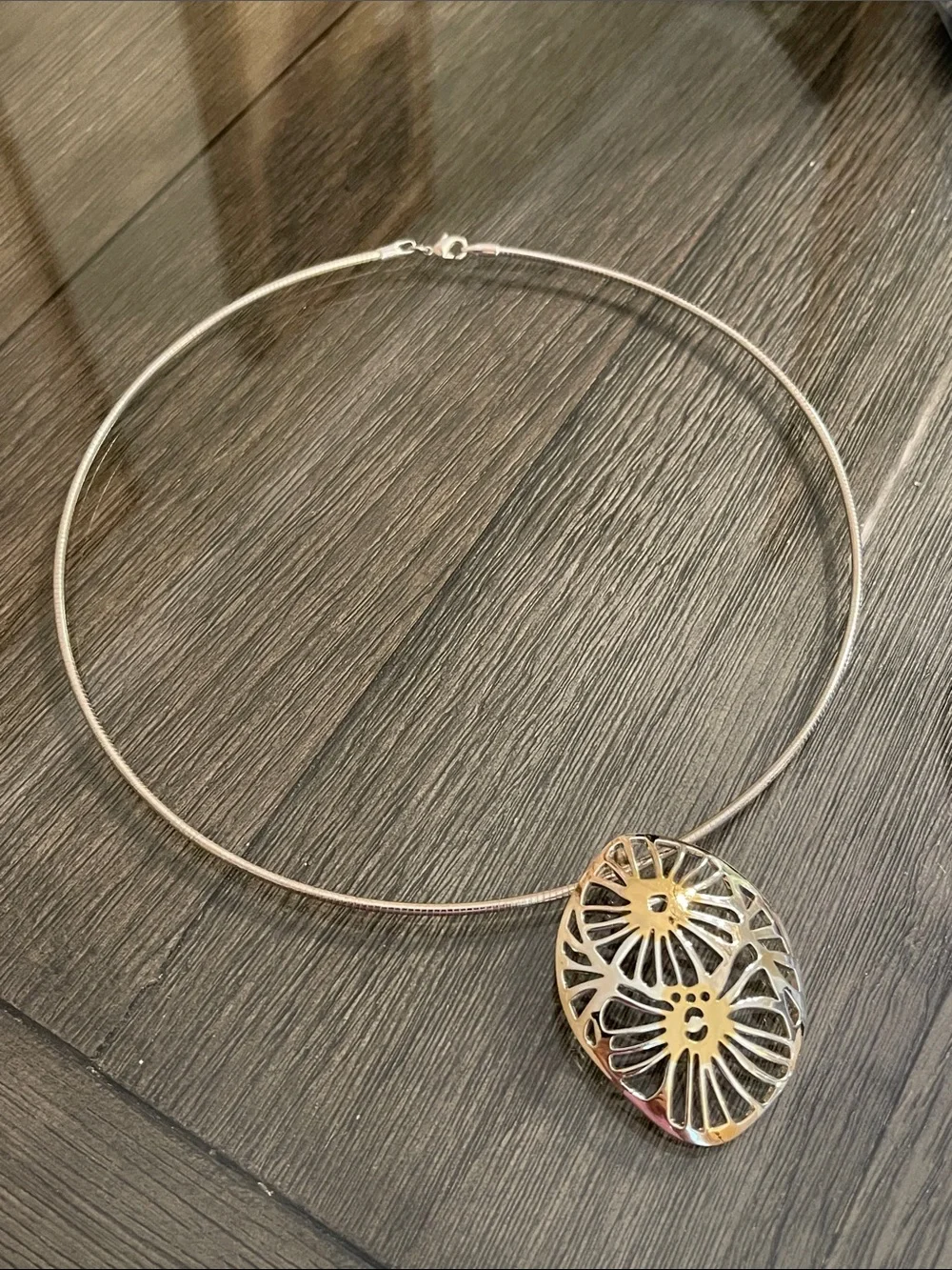 Vintage Two-tone Best Floral Cutout Slid / Pendant Wire Necklace